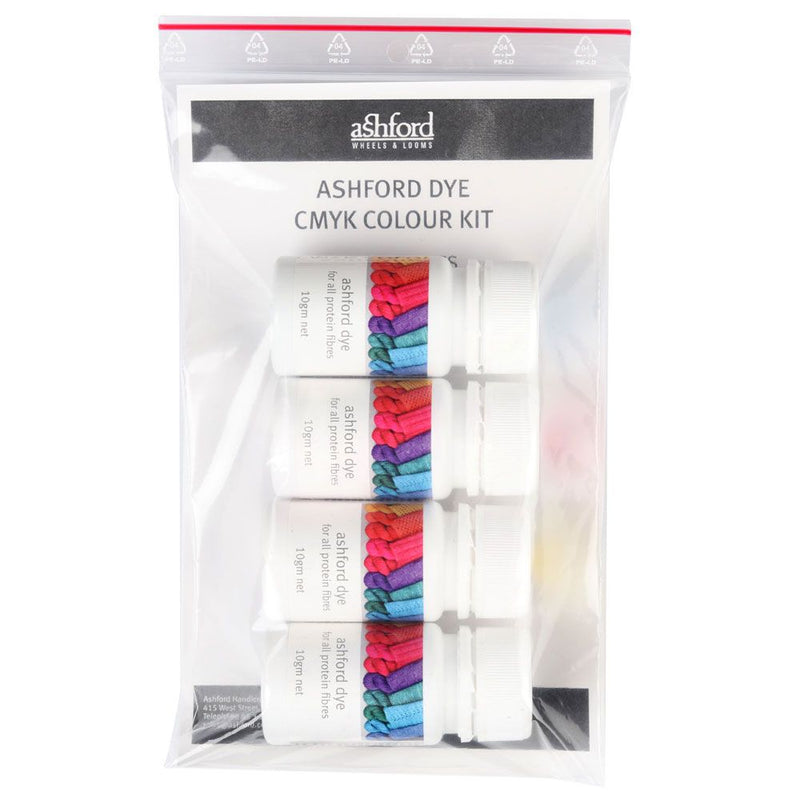 Ashford Dye 4 x 10gm Pack - CMYK colours Turquoise, Bright Pink, Bright Yellow, Coal