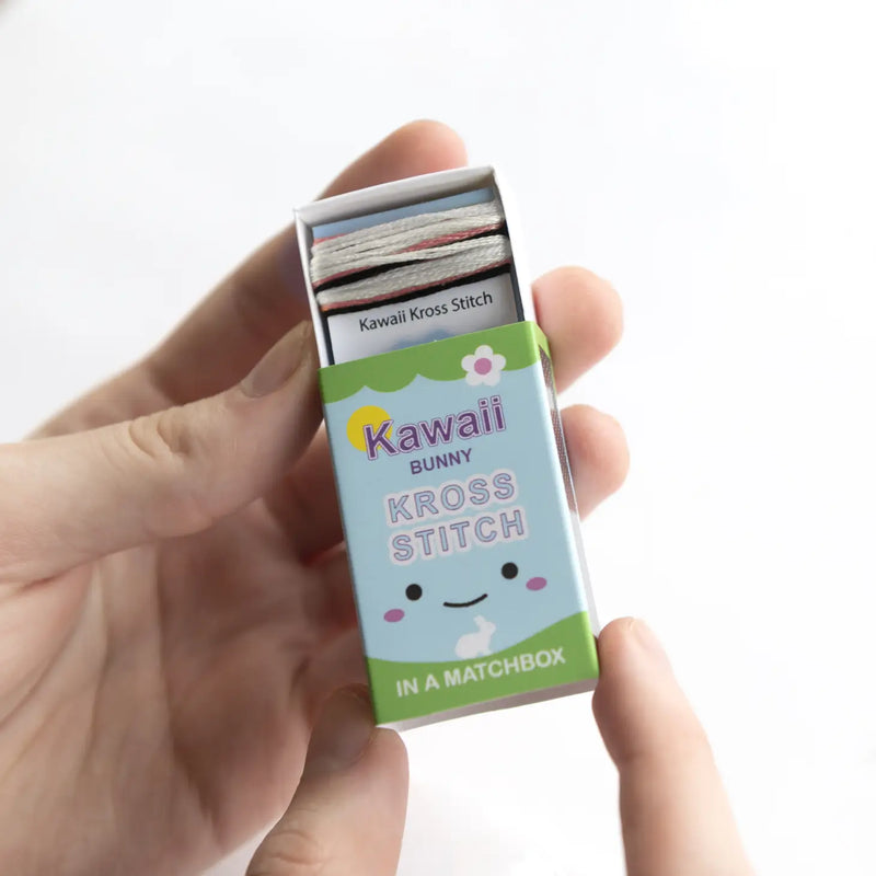 Kawaii Cross Stitch Bunny in a Matchbox
